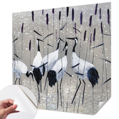 Papel mural texturado decorativo con diseño de grúas en un patrón armonioso