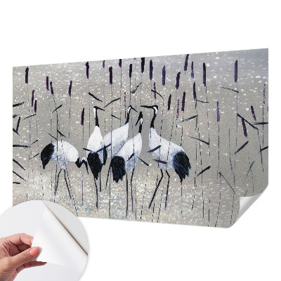 Papel mural texturado decorativo con diseño de grúas en un patrón armonioso