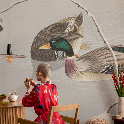 Papel mural con patrón decorativo Patos tranquilos