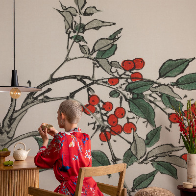 Papel mural texturado decorativo Una ramita de bayas