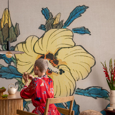 Papel mural texturado decorativo flor amarilla