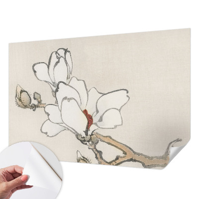 Papel mural con patrón decorativo con motivo de magnolias delicadas