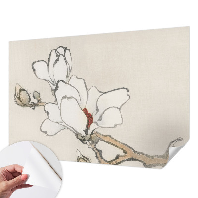 Papel mural con patrón decorativo con motivo de magnolias delicadas