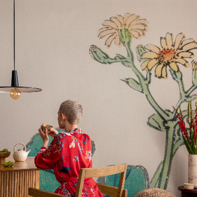 Mural de pared con estampado hermoso Flor y hojas