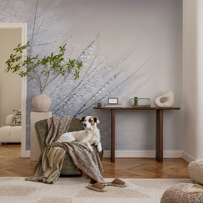 Papel mural con patrón decorativo diente de león cubierto de rocío