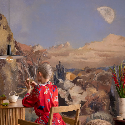 Mural de pared con estampado hermoso paisaje forestal