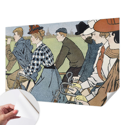 Fotomural decorativo para cabecero de cama con ilustración de ciclistas clásicos