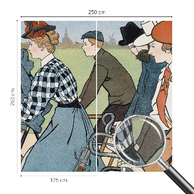 Fotomural decorativo para cabecero de cama con ilustración de ciclistas clásicos