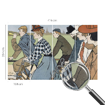 Fotomural decorativo para cabecero de cama con ilustración de ciclistas clásicos