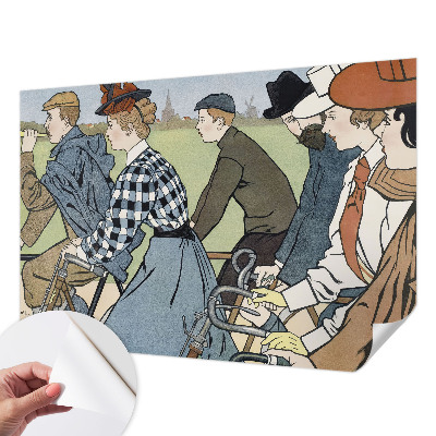 Fotomural decorativo para cabecero de cama con ilustración de ciclistas clásicos
