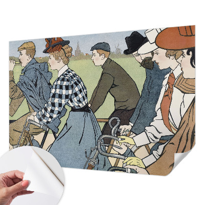 Fotomural decorativo para cabecero de cama con ilustración de ciclistas clásicos