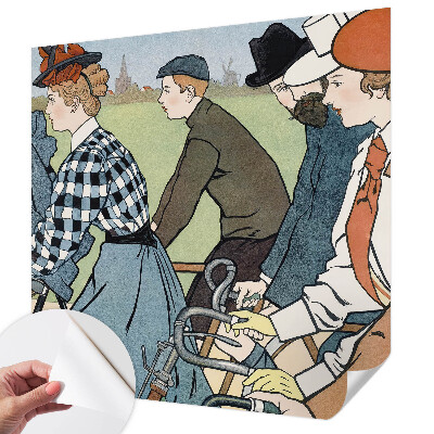 Fotomural decorativo para cabecero de cama con ilustración de ciclistas clásicos