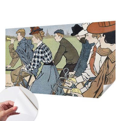 Fotomural decorativo para cabecero de cama con ilustración de ciclistas clásicos