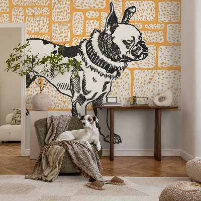 Papel mural con patrón decorativo Perro retro