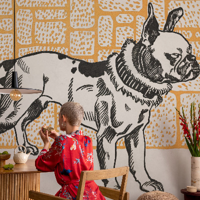 Papel mural con patrón decorativo Perro retro
