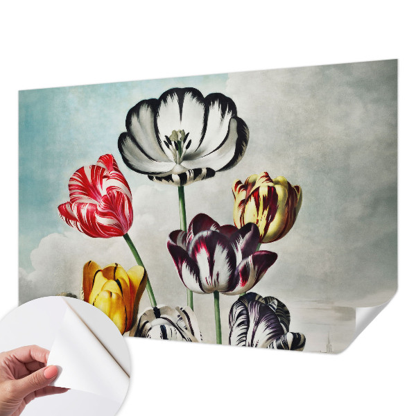 Mural de pared con estampado hermoso tulipanes coloridos