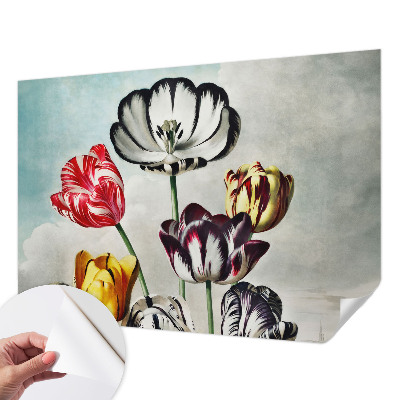 Mural de pared con estampado hermoso tulipanes coloridos