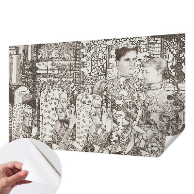 Papel mural texturado decorativo con diseños de retratos florales