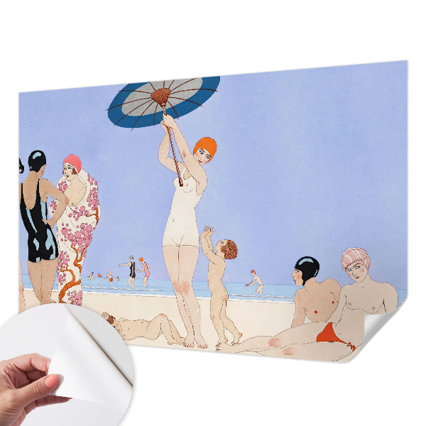 Fotomural decorativo para cabecero de cama con diseño de playa retro