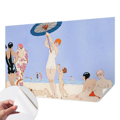 Fotomural decorativo para cabecero de cama con diseño de playa retro