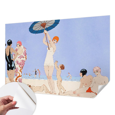 Fotomural decorativo para cabecero de cama con diseño de playa retro