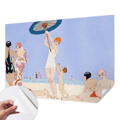 Fotomural decorativo para cabecero de cama con diseño de playa retro