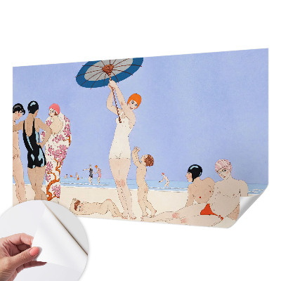 Fotomural decorativo para cabecero de cama con diseño de playa retro