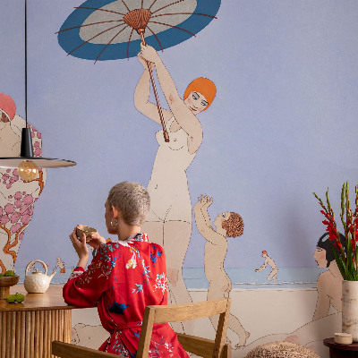 Fotomural decorativo para cabecero de cama Playa retro