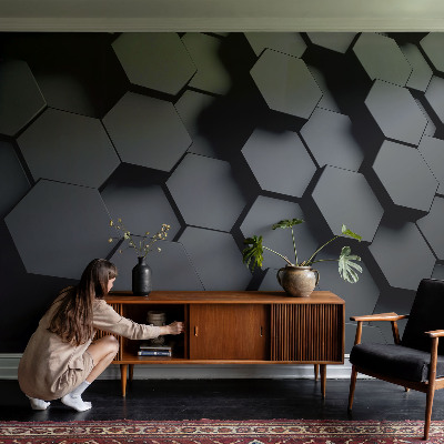 Papel mural texturado decorativo hexágonos 3D