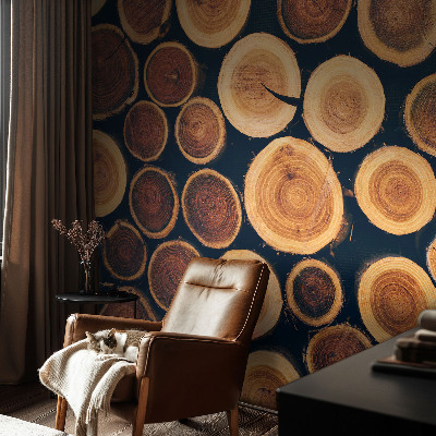 Papel mural con patrón decorativo círculos de madera