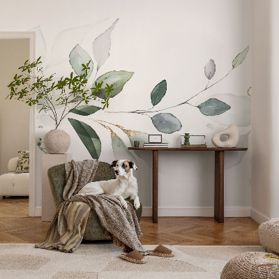 Mural de pared con estampado hermoso hojas verdes