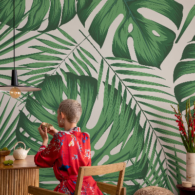 Papel mural con patrón decorativo hojas tropicales