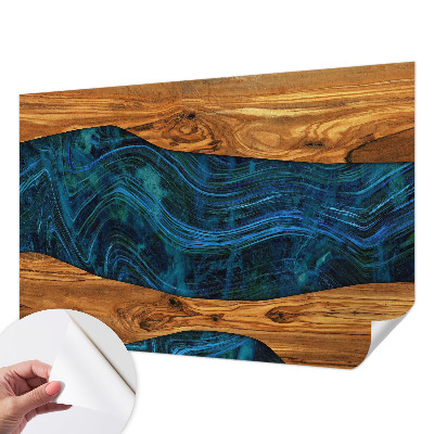 Fotomural decorativo para cabecero de cama con diseño de madera azul