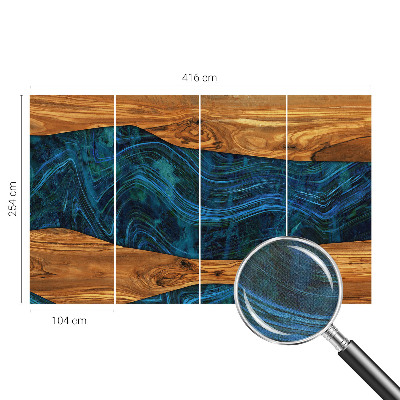 Fotomural decorativo para cabecero de cama con diseño de madera azul