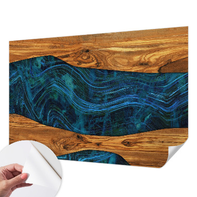 Fotomural decorativo para cabecero de cama con diseño de madera azul