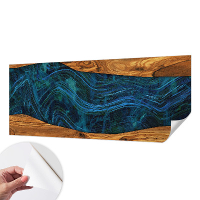 Fotomural decorativo para cabecero de cama con diseño de madera azul