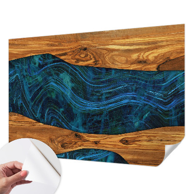 Fotomural decorativo para cabecero de cama con diseño de madera azul