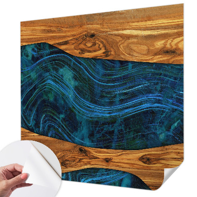 Fotomural decorativo para cabecero de cama con diseño de madera azul