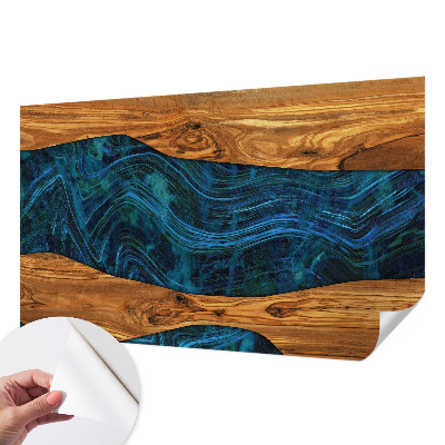 Fotomural decorativo para cabecero de cama con diseño de madera azul