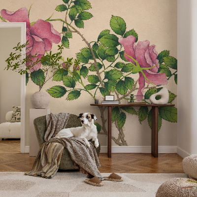 Mural de pared con estampado hermoso rosas románticas