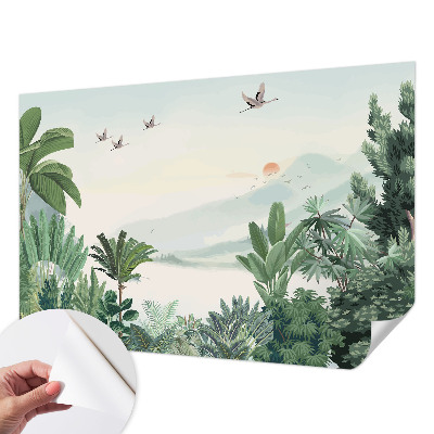 Mural de pared con estampado hermoso con motivo de oasis tropical