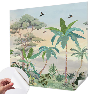 Papel mural texturado decorativo con motivo de flora exótica