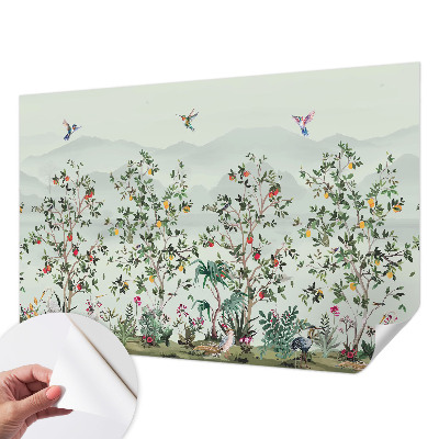 Papel mural texturado decorativo con diseño de árboles exóticos