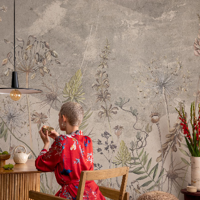 Papel mural con patrón decorativo plantas silvestres