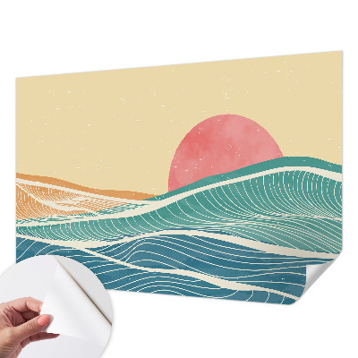 Papel mural texturado decorativo con diseño de olas del mar
