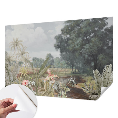 Papel mural con patrón decorativo con un paisaje exótico