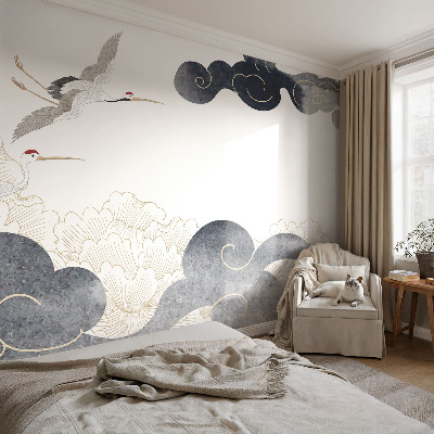 Papel mural con patrón decorativo Grullas en vuelo