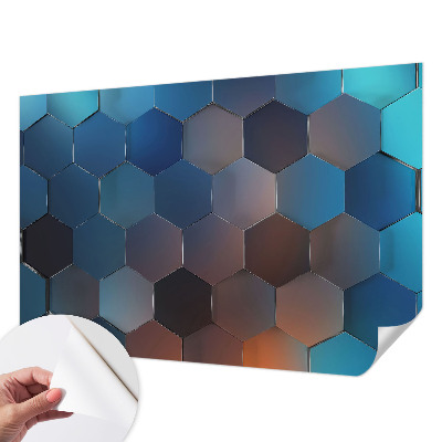 Fotomural decorativo para cabecero de cama con motivo de hexágonos azules