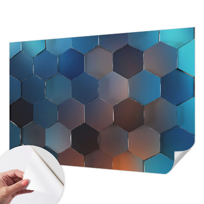 Fotomural decorativo para cabecero de cama con motivo de hexágonos azules