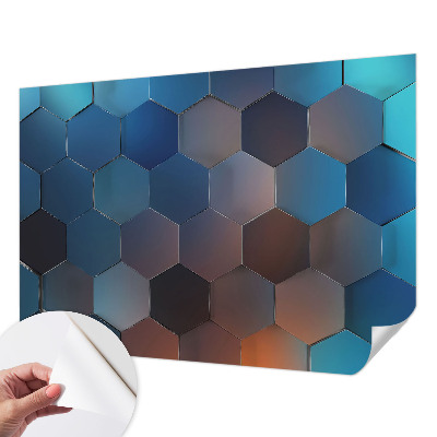 Fotomural decorativo para cabecero de cama con motivo de hexágonos azules